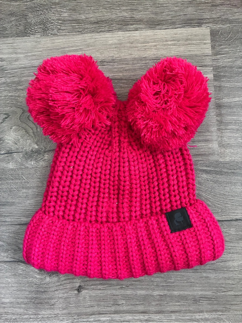 Karl Lagerfeld Hot Pink Double Pom Knit Beanie